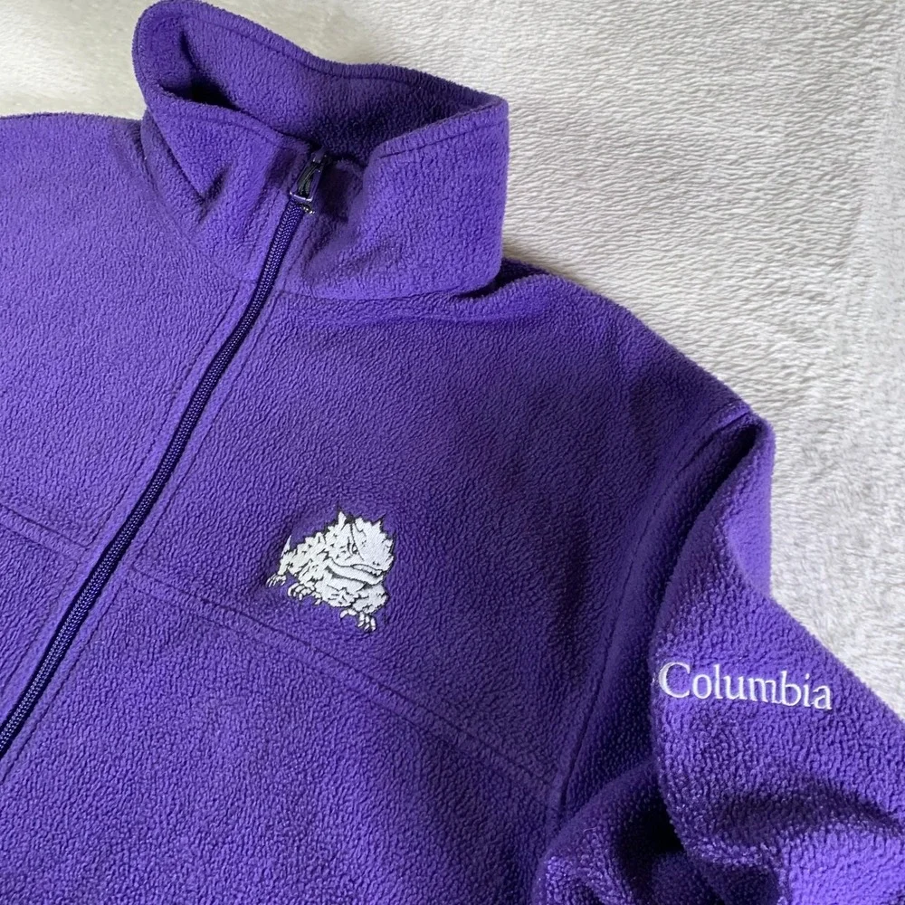 TCU Horned Frogs Jacket Mens Large Purple NCAA Football Columbia Full Zip Fleece